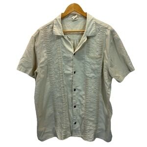 Dandy Del Mar Shirt Mens 2XL Beige Linen‎ Camp Guayabera Cuban Embroidered